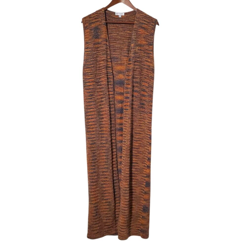 Vintage Fine Feathers Knit Duster Cardigan Size S Long Open Sleeveless Womens